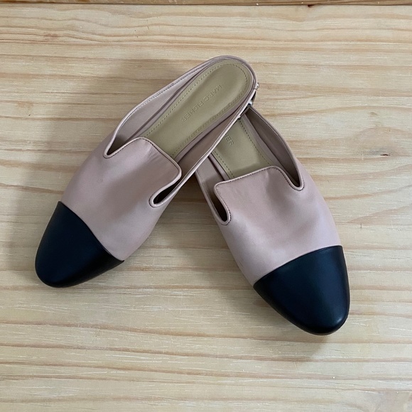 MARC FISHER Light Pink Leather Studded Cap Toe Mules - Picture 2 of 11